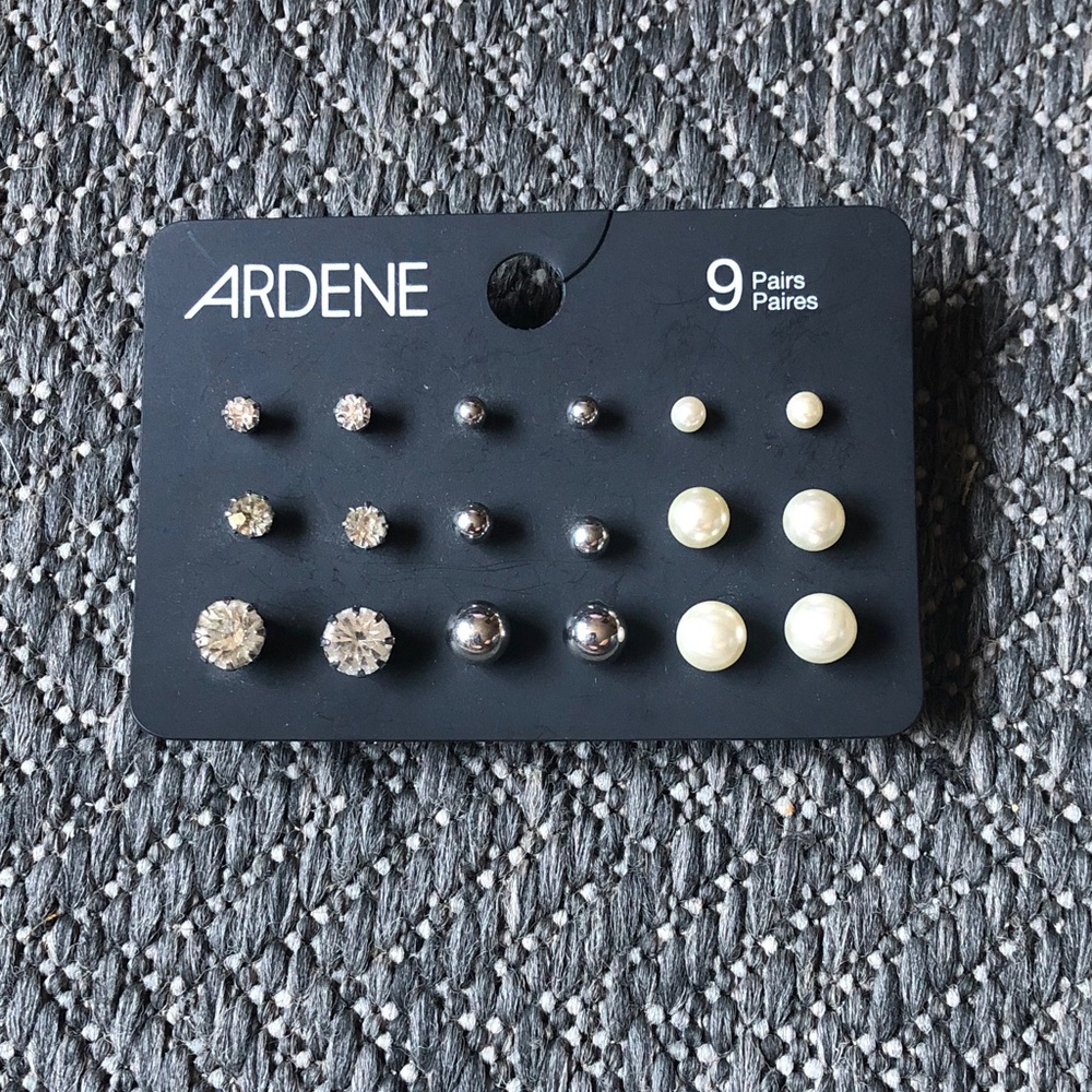 Ardene Multi-Pair Pearl, Silver and Clear Stud Earring Set